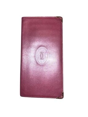 Cartier Burgundy Leather Long Wallet with Gold Corner Details